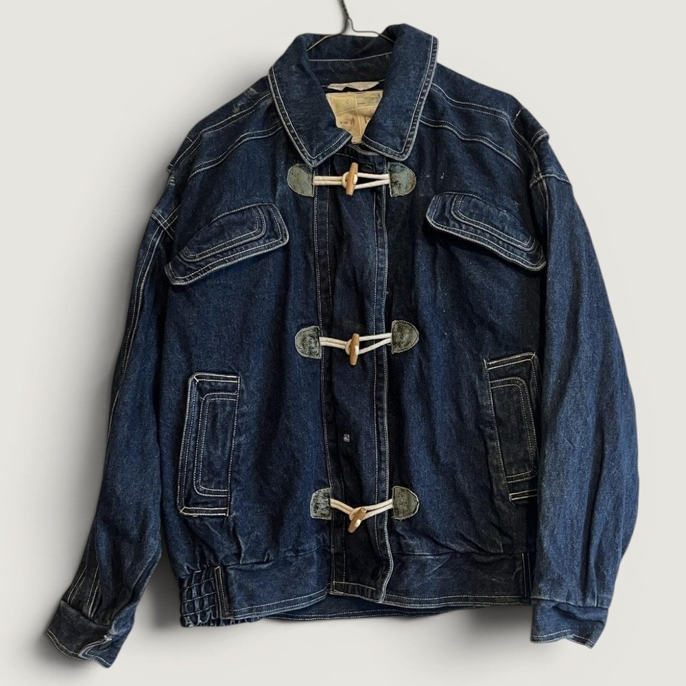 Vintage Gitano Jacket Womens Large Blue Denim Toggle Duffle Zip Retro 90s